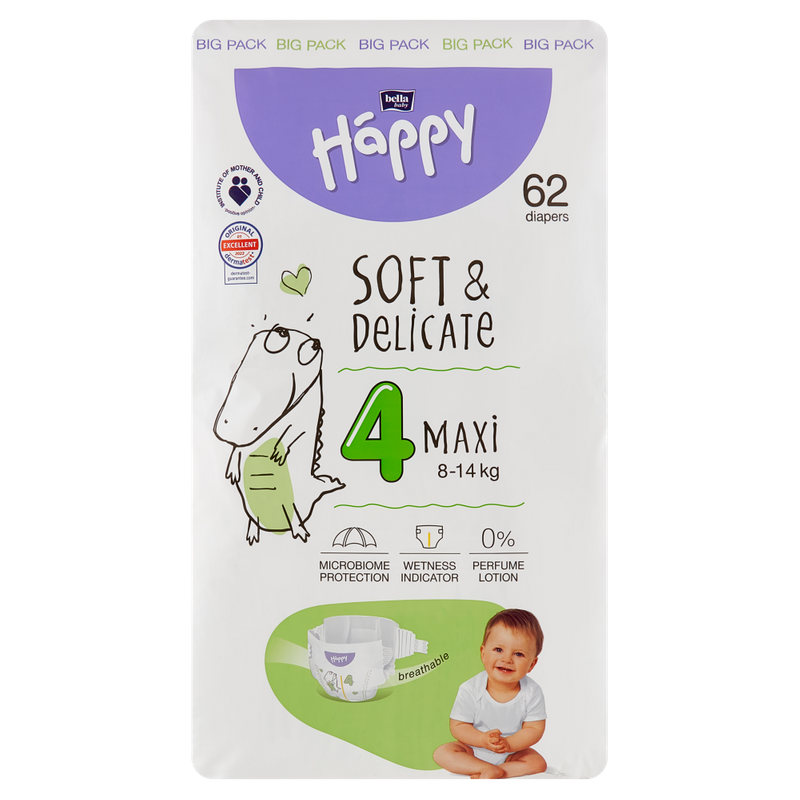 Bella Baby Happy Pieluszki jednorazowe 4 maxi 8-14 kg 62 sztuki