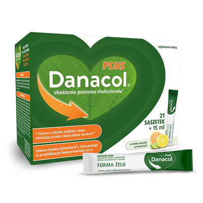 Danacol Plus w żelu na obniżenie cholestereolu smak cytrusowy ZESTAW 2 x 21 saszetek