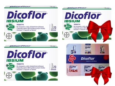 Dicoflor Ibsium dla dzieci dorosłych probiotyk jelito drażliwe 20 kapsułek 2 + 1 GRATIS + podkładka 5 w 1 GRATIS!