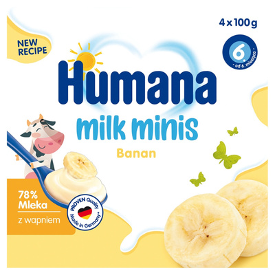 Humana Milk Minis zestaw deserków jogurtowych banan i brzoskwinia od 6 miesiąca 8 x 100 g + ŁYŻECZKA GRATIS!