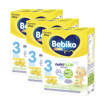 BEBIKO JUNIOR NUTRIflor Expert 3 formuła na bazie mleka o smaku waniliowym, powyżej 1. roku życia ZESTAW 3 x 550 g
