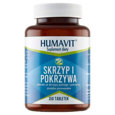 Humavit Suplement diety skrzyp i pokrzywa włosy skóra paznokcie 100 g 150 tabletek