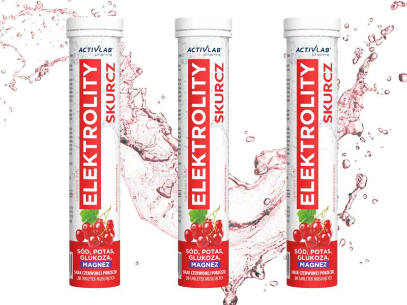 ActivLab Elektrolity Skurcz NAWODNIENIE smak czerwonej porzeczki ZESTAW 3 x 20 tabletek musujących