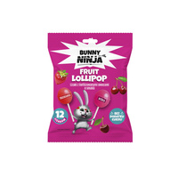 Bunny Ninja LOLLI POP Lizaki kulki o smakach truskawki i wiśni bez dodatku cukru 12 sztuk
