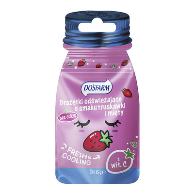 Dosfarm Drażetki odświeżające o smaku truskawki i mięty z witaminą C, 15 g