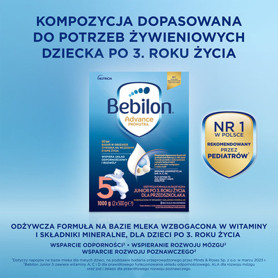 Bebilon 5 Advance Pronutra Junior odżywcza formuła na bazie mleka po 3. roku życia dla przedszkolaka ZESTAW 2 x 1000 g