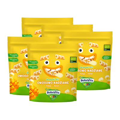 BoboVita Kids Chrupeczki bio owocowo nadziane mango-banan po 3 roku życia ZESTAW 5 x 30 g
