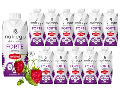 Nutrego Forte Poziomka żywność medyczna w płynie wysokobiałkowa ZESTAW 12 x 330 ml