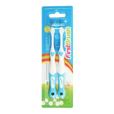 BRUSH-BABY FirstBrush DUO szczoteczki niebieskie dla dzieci 0-18 miesięcy 2 sztuki