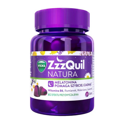 ZzzQuil Natura Zestaw owocowe żelki o smaku mango banan i owoce leśne z melatoniną 30 szt. 2 opakowania + torba gratis