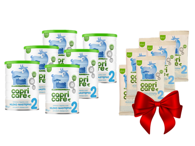 Capricare 2 - mleko następne, powyżej 6 miesiąca, oparte na mleku kozim ZESTAW 6 x 400 g + 6 SASZETEK GRATIS!