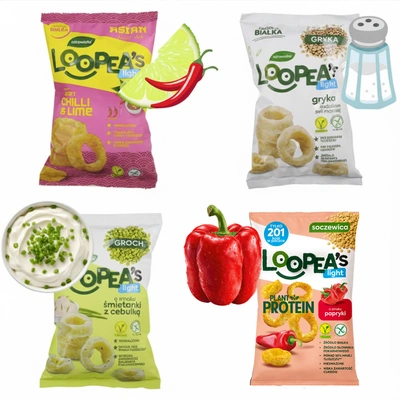 Loopea's zdrowe chipsy FIT RÓŻNE SMAKI zestaw 4 sztuki