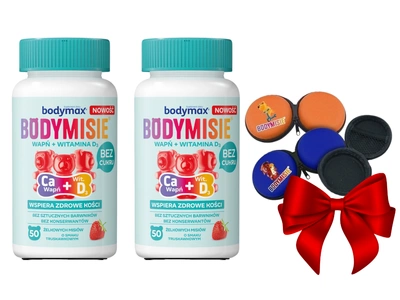 Bodymax Bodymisie żelki dla wapń + witamina C truskawkowe ZESTAW 2 x 50 sztuk + PORTFELIK GRATIS!