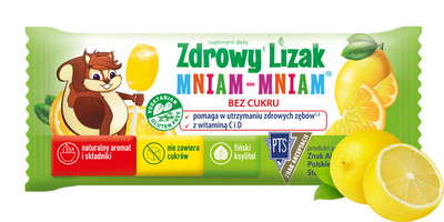 Zdrowy lizak dla dzieci mniam mniam z witaminami smak cytrynowy ZESTAW ŁEZKA 10 sztuk + 2 LIZAKI GRATIS!