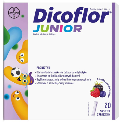 Dicoflor Junior dla dzieci od 3 lat i dorosłych smak owoców leśnych 20 saszetek