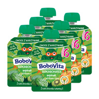 BoboVita Superbohater Mus szpinak z jabłkiem i kiwi po 6 miesiącu ZESTAW 6 x 80 g