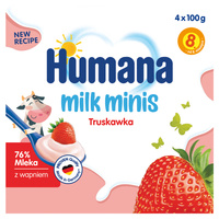 Humana Milk Minis Deserek jogurtowy o smaku truskawkowym po 8. miesiącu 400 g (4 x 100 g)