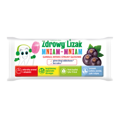 Zdrowy lizak dla dzieci mniam mniam z witaminami NA GARDŁO I KRTAŃ porzeczkowy 1 sztuka