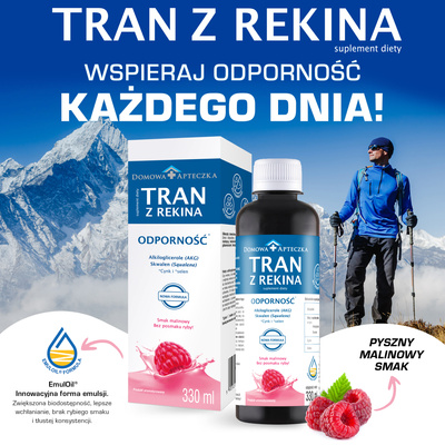 Tran z rekina smak malinowy ODPORNOŚĆ, bez cukru 330 ml