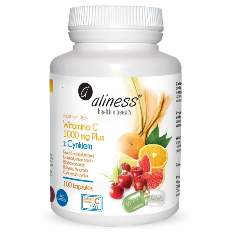 Aliness Witamina C 1000 mg Plus CYNK BIOFLAWONOIDY RUTYNA ACEROLA 100 kapsułek
