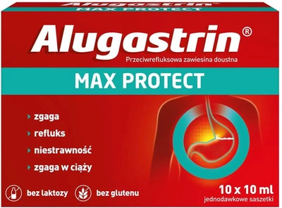 Alugastrin Max Protect zgaga refluks niestrawność 10 saszetek