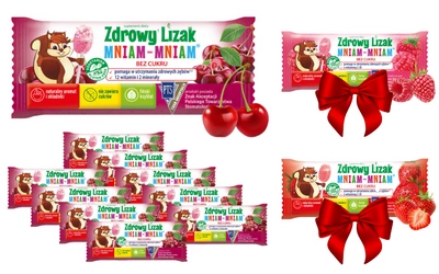 Zdrowy lizak dla dzieci mniam mniam z witaminami smak wiśniowy ZESTAW 10 sztuk + 2 LIZAKI GRATIS!