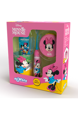 Mr.White Zestaw prezentowy do mycia zębów dla dzieci MINNIE 3+ szczoteczka elektryczna kubek pasta portfelik