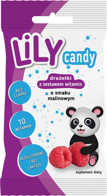 LiLY Candy drażetki o smaku malinowym z zestawem 10 witamin 40 g