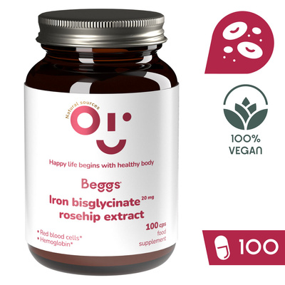 Beggs Iron bisglycinate 20 mg, rosehip extract suplement żelazo i dzika róża 100 kapsułek