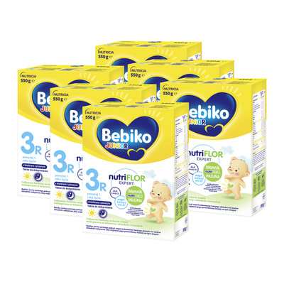 BEBIKO JUNIOR NUTRIflor Expert 3R formuła na bazie mleka z kleikiem ryżowym, powyżej 1. roku życia ZESTAW 6 x 550 g