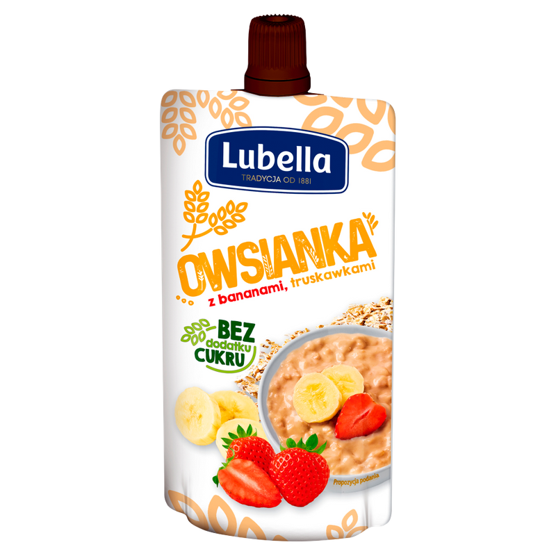 12x Mus owsianka Lubella, truskawka, banan, bez cukru, 100g