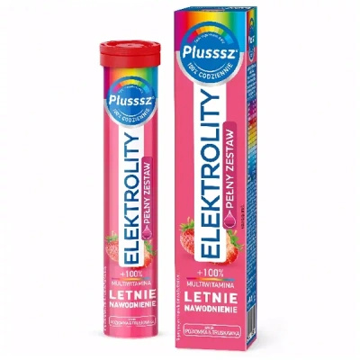 Plusssz Elektrolity + 100% Multiwitamina smak poziomka-truskawka 24 tabletki