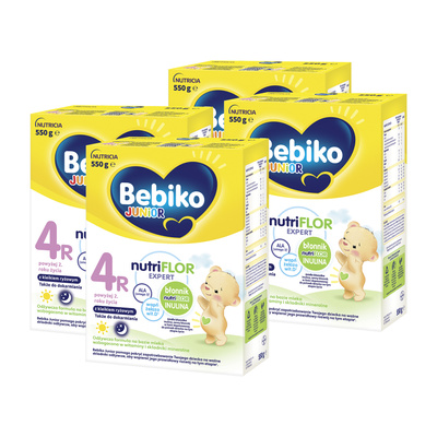 BEBIKO JUNIOR NUTRIflor Expert 4R formuła na bazie mleka z kleikiem ryżowym, powyżej 2. roku życia ZESTAW 4 x 550 g