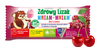 Zdrowy lizak dla dzieci mniam mniam z witaminami smak wiśniowy 1 sztuka