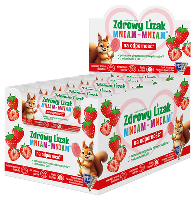 Zdrowy lizak dla dzieci mniam mniam z witaminami smak truskawkowy 40 sztuk 