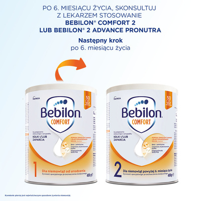 Bebilon Comfort 1 Żywność specjalnego przeznaczenia medycznego dla niemowląt od urodzenia w przypadku kolki lub zaparcia ZESTAW 2 x 400 g