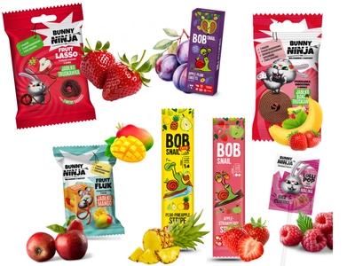 BOB SNAIL & BUNNY NINJA zestaw smakowitych zdrowych słodyczy różne smaki 7 sztuk ŚWIĄTECZNE PACZKI