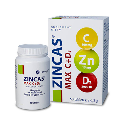 Zincas MAX C + D3 Cynk suplement diety układ odpornościowy 50 tabletek