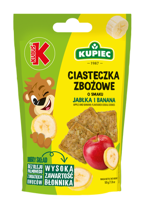 Kubuś Kupiec ciasteczka zbożowe o smaku jabłka i banana 50 g