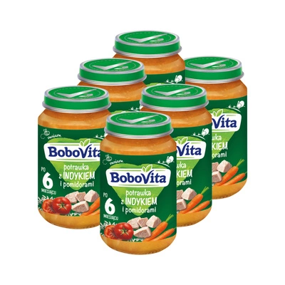Obiadek dla dziecka BoboVita Potrawka z indykiem i pomidorami po 6. miesiącu ZESTAW 6x190g
