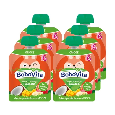 BoboVita Mus banan z mango i kokosem po 6. miesiącu ZESTAW 6 x 80 g