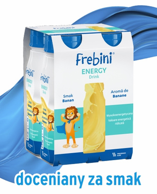 Frebini Energy Drink, smak bananowy, 24 x 200 ml. Żywność specjalnego przeznaczenia medycznego. Dla dzieci 1 - 12 lat