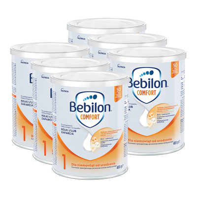 Bebilon Comfort 1 Żywność specjalnego przeznaczenia medycznego dla niemowląt od urodzenia w przypadku kolki lub zaparcia ZESTAW 6 x 400 g
