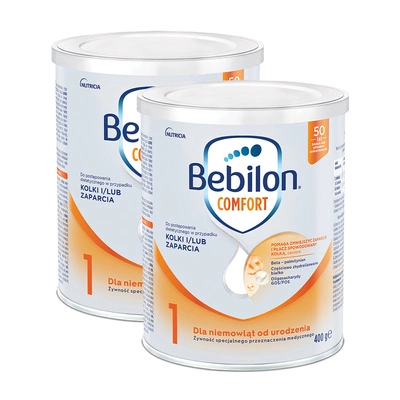 Bebilon Comfort 1 Żywność specjalnego przeznaczenia medycznego dla niemowląt od urodzenia w przypadku kolki lub zaparcia ZESTAW 2 x 400 g