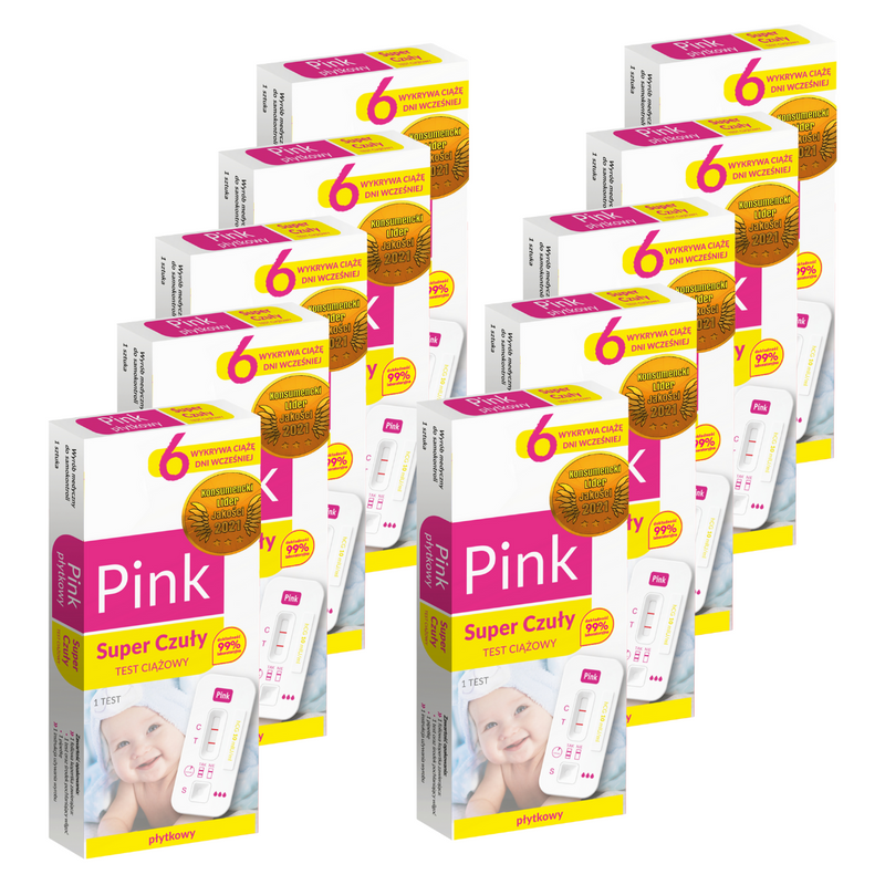 Pink Test ciążowy płytkowy super czuły zestaw 10 sztuk