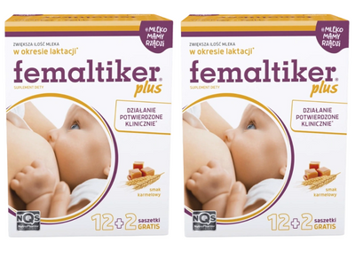 Femaltiker Plus wspomaganie LAKTACJI karmienie smak karmelowy 12+2 saszetek 2 opakowania