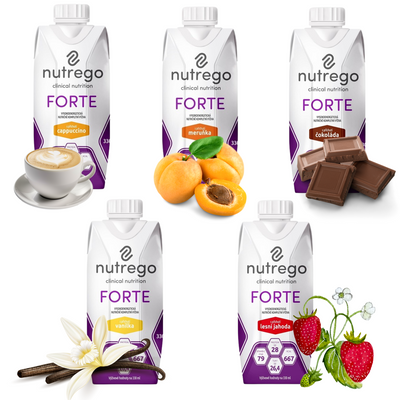 Nutrego Forte MIX SMAKÓW żywność medyczna w płynie wysokobiałkowa 5 x 330 ml