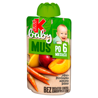 Kubuś Baby Mus po 6 miesiącu jabłko brzoskwinia marchew banan ZESTAW 6 x 100 g