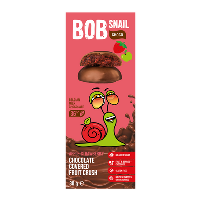 Bob Snail Ciasteczka owocowe Jabłko Truskawka w Belgijskiej mlecznej czekoladzie 30 g