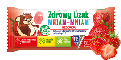 Zdrowy lizak dla dzieci mniam mniam z witaminami smak truskawkowy ŁEZKA 1 sztuka